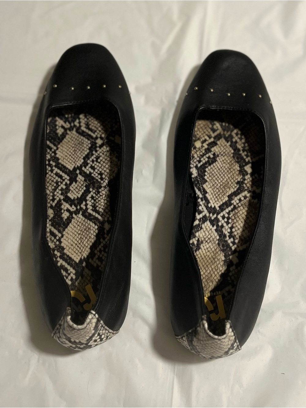 Report Black Ballet Flats with Snake-Print Insole